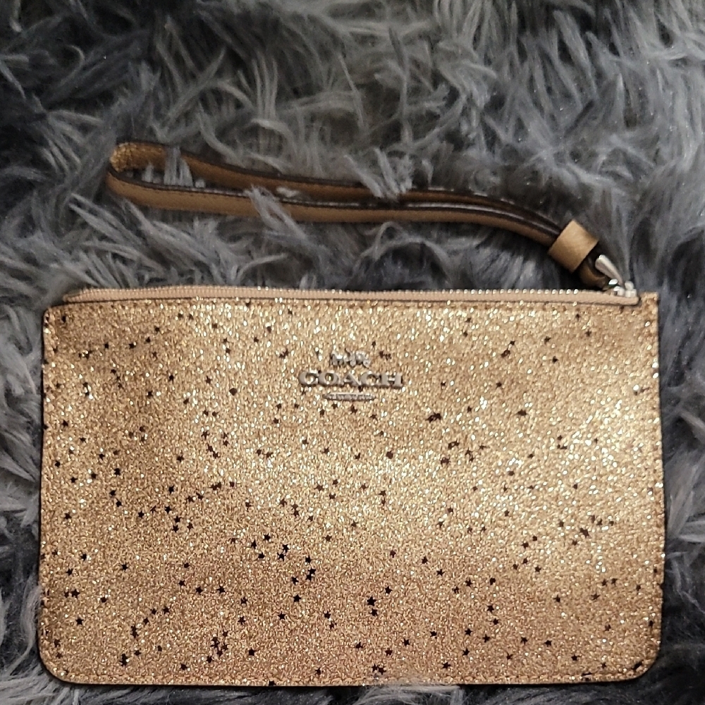 Coach Star Glitter Oxblood Corner Zip Wristlet Clutch Wallet